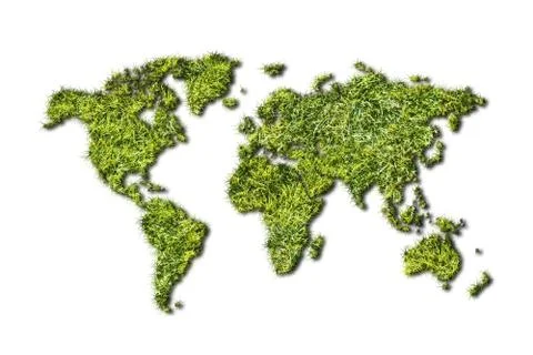 Ecology world map from grass on white background Stock Illustration