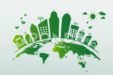 Ecology.Green cities help the world with eco-friendly concept ideas.vector il Stock Illustration