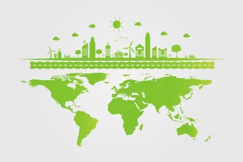 Ecology.Green cities help the world with eco-friendly concept ideas,vector il Stock Illustration