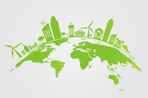 Ecology.Green cities help the world with eco-friendly concept ideas.vector il Stock Illustration