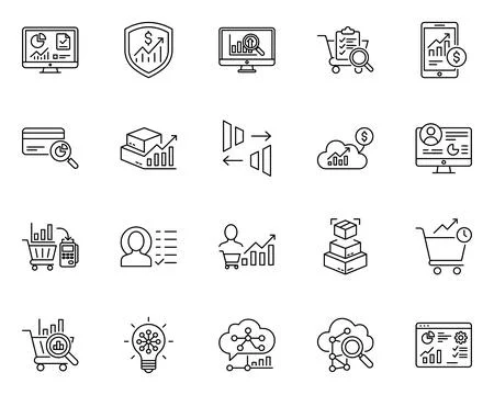 Ecommerce Analytics Business Data Shopping Growth Line Icon Set イラスト素材