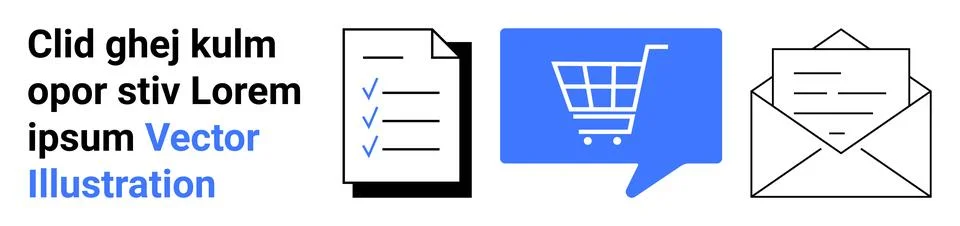 Ecommerce and Communication Elements with Checklist and Shopping Cart Icons Stock Illustration