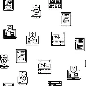 Ecommerce And Online Shopping Vector Seamless Pattern Stock Illustration