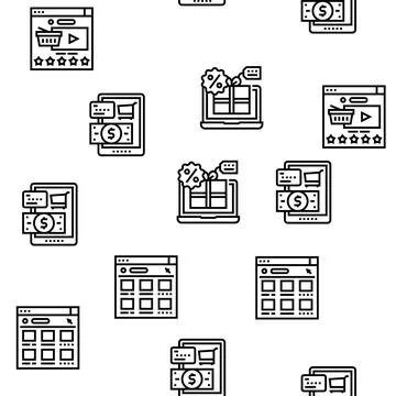 Ecommerce And Online Shopping Vector Seamless Pattern Stock Illustration