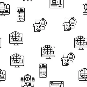 Ecommerce And Online Shopping Vector Seamless Pattern Stock Illustration