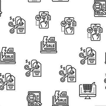 Ecommerce And Online Shopping Vector Seamless Pattern Stock Illustration