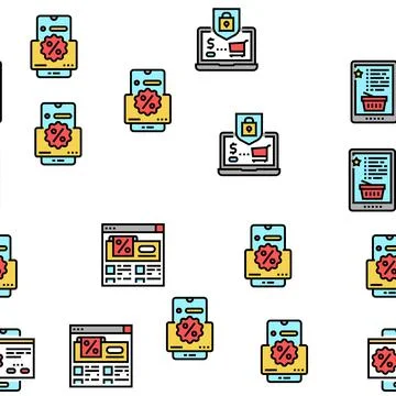 Ecommerce And Online Shopping Vector Seamless Pattern Stock Illustration