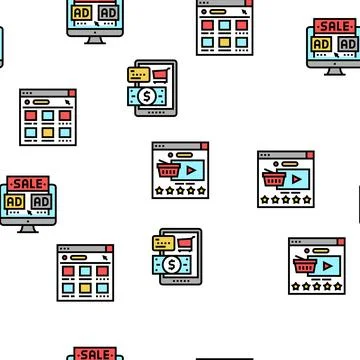 Ecommerce And Online Shopping Vector Seamless Pattern Stock Illustration
