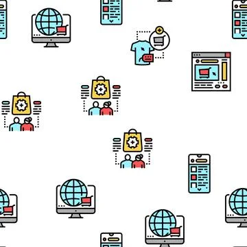 Ecommerce And Online Shopping Vector Seamless Pattern Stock Illustration