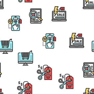 Ecommerce And Online Shopping Vector Seamless Pattern Stock Illustration