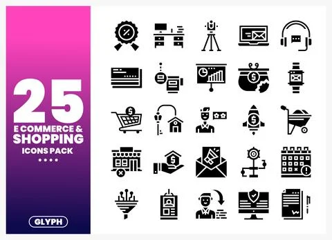 Ecommerce and shopping icon set with cart. laptop. and growth charts. Colle.. Stock Illustration