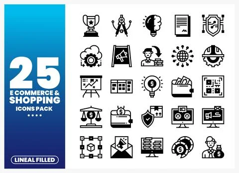Ecommerce and shopping icon set on white background Stock Illustration