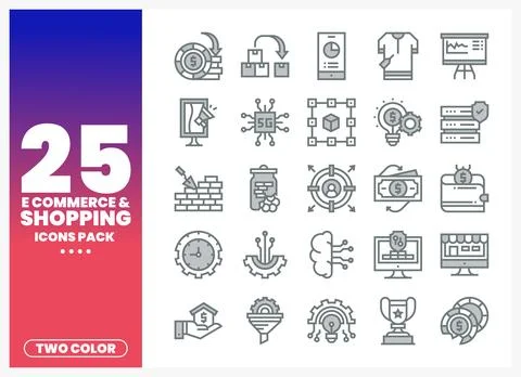 Ecommerce and shopping icons on gradient background Stock Illustration