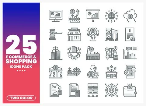 Ecommerce and shopping icons pack with graph. money. and building illustratio Ilustración de archivo