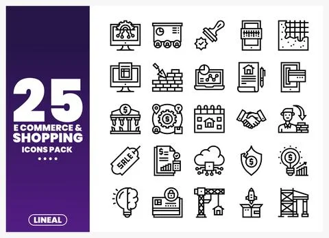 Ecommerce and Shopping Icons Pack. lineal style. white background Stock Illustration
