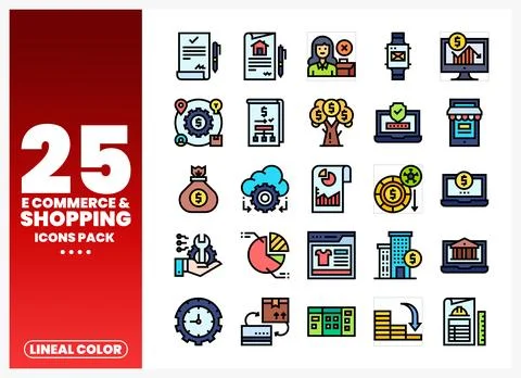 Ecommerce and shopping icons on a white background. Stock Illustration