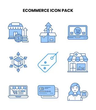 ECommerce Blue Collection Icons Pack Stock Illustration