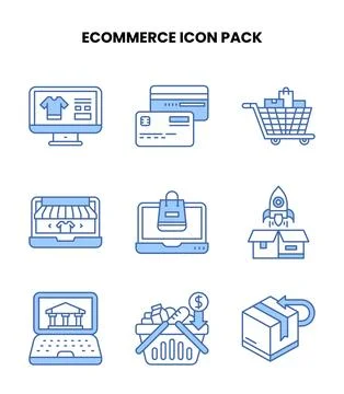 ECommerce Blue Color Icons Pack Stock Illustration