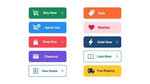 Ecommerce button set with buy, cart, shop, checkout, sale, wishlist, order,.. Stockillustratie