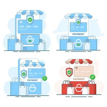 Ecommerce checkout with payment methods and secure gateway Illustrazione stock