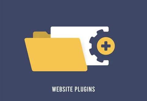 Ecommerce CMS Website Plugins vector icon with yellow folder and files concept Stock Illustration