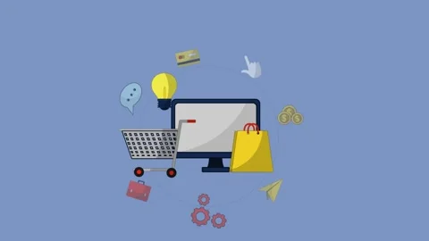 Ecommerce concept with computer shopping cart. Stock Footage 334364416