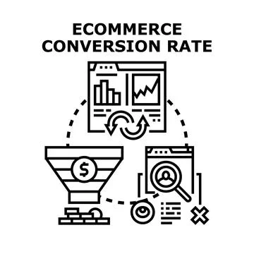 Ecommerce conversion rate optimization funnel analyzing customer journey Stock Illustration