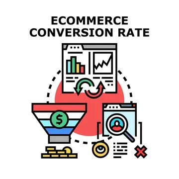 Ecommerce conversion rate optimization funnel analyzing customer journey Stock Illustration