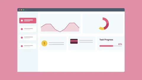 Ecommerce dashboard in browser with charts and stat cards, rose pink Stock-Footage 342594068