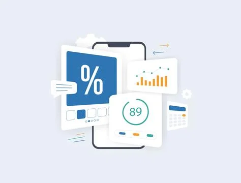Ecommerce discount analysis with charts and performance metrics. Successful Stock Illustration