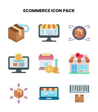 ECommerce Flat Design Icons Pack Stock Illustration