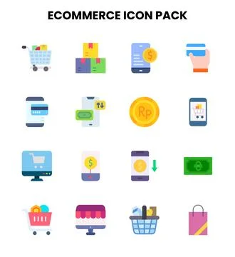 ECommerce Flat Graphics Icons Pack Stock Illustration