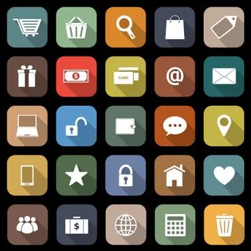 Ecommerce flat icons with long shadow Stock Illustration