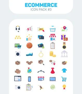 Ecommerce Flat Icons Pack #3, E-Commerce Flat Color Vector Icons Set Stock Illustration