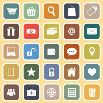 Ecommerce flat icons on yellow background Stock Illustration