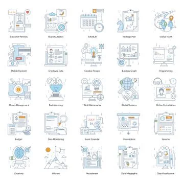 Ecommerce Flat Line Icons Pack Stock Illustration