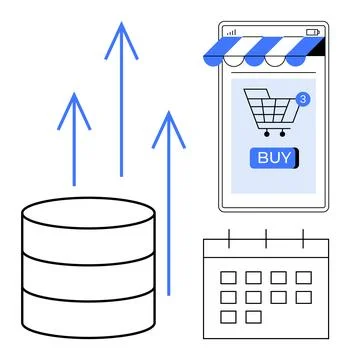 Ecommerce Growth Concept Featuring Data Storage and Online Shopping Elements Stock Illustration