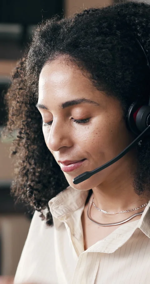 Ecommerce, headset or agent in office with tech, order management or crm support Stock Footage 332046550