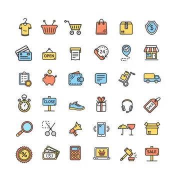 Ecommerce Icon Color Thin Line Set. Vector Illustrazione stock