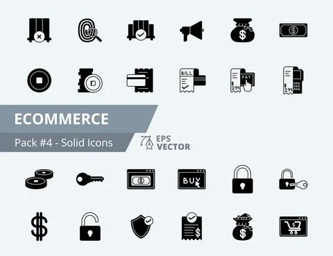 Ecommerce Icon Pack 4, 24 Ecommerce Solid Icons set Stock Illustration