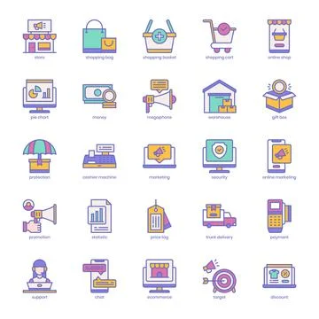 Ecommerce Icon Pack For Website Design, Logo, App, UI. Ecommerce Icon Fille.. Stock Illustration