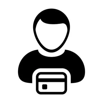 ECommerce icon vector male user person profile avatar symbol with debit card  Stock Illustration
