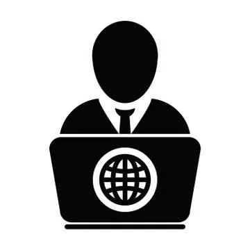ECommerce icon vector person with laptop computer male user person profile Stock Illustration