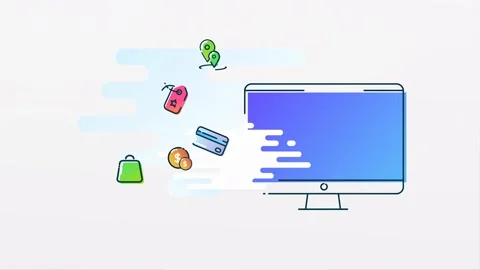Ecommerce Icons Spreading Out of Computer Monitor Screen 2D Animation Vídeos de archivo 276649736