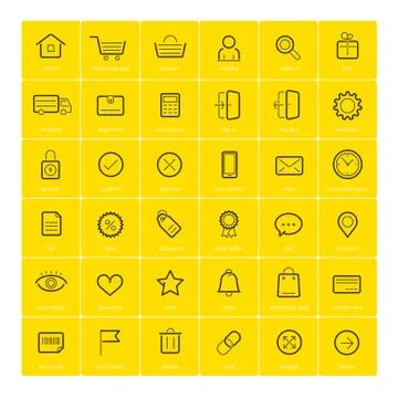Ecommerce icons on yellow background Stock Illustration