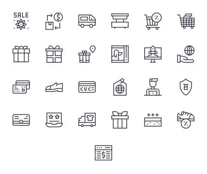 ECommerce including 25 High Resolution Regular Line Vector Illustrations Illustrazione stock
