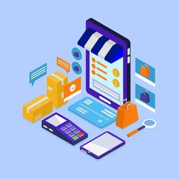 Ecommerce isometric illustrated on white background Stock Illustration