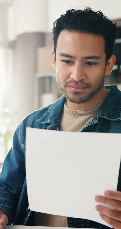 Ecommerce, man and reading in office with document, planning or logistics admin Stock Footage 332046919