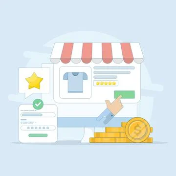 ECommerce Marketing Concept. Browsing eCommerce Website. Stock Illustration