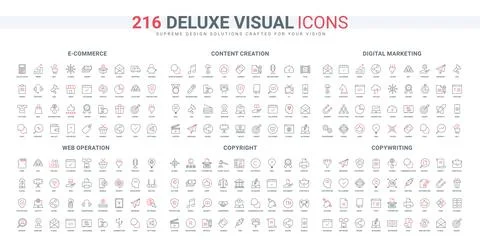 Ecommerce, marketing development strategy, website content creation line icons Stock-Illustration